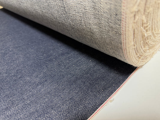 Okayama Denim | 12 oz Indigo x Beige Japanese denim Fabric Red Selvage