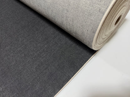 Okayama Denim 14.5oz black selvage Japanese cotton denim roll showcasing smooth texture and durability.