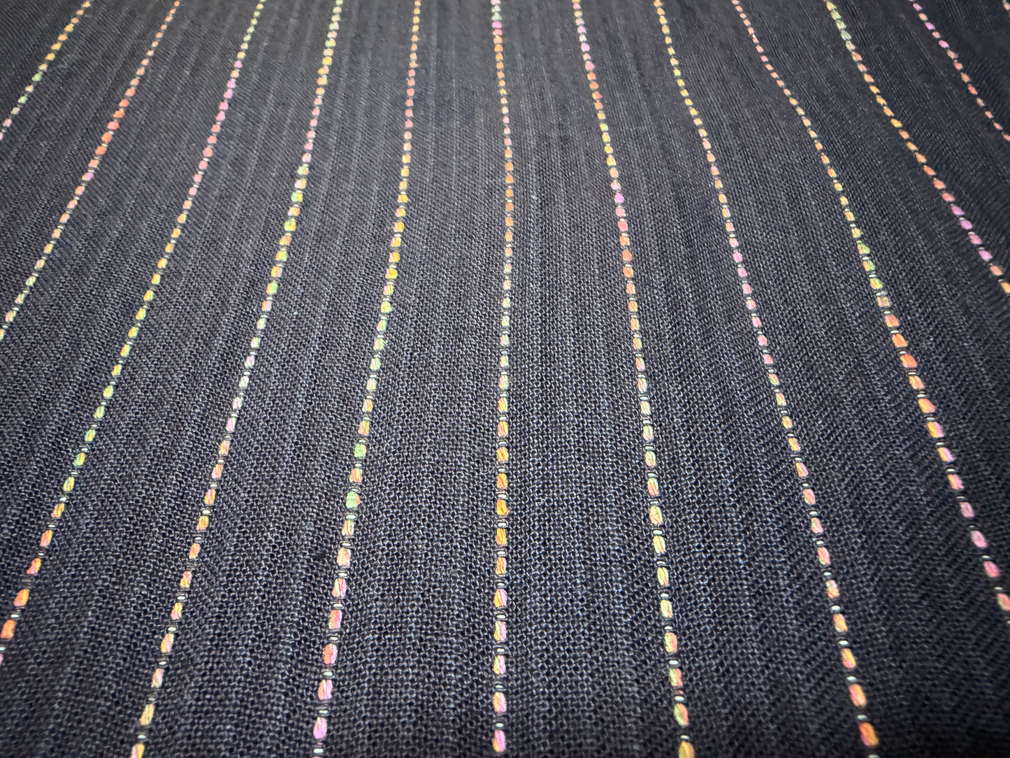 Okayama Denim Sashiko fabric with colorful stripes, lightweight and soft, perfect for sewing projects.