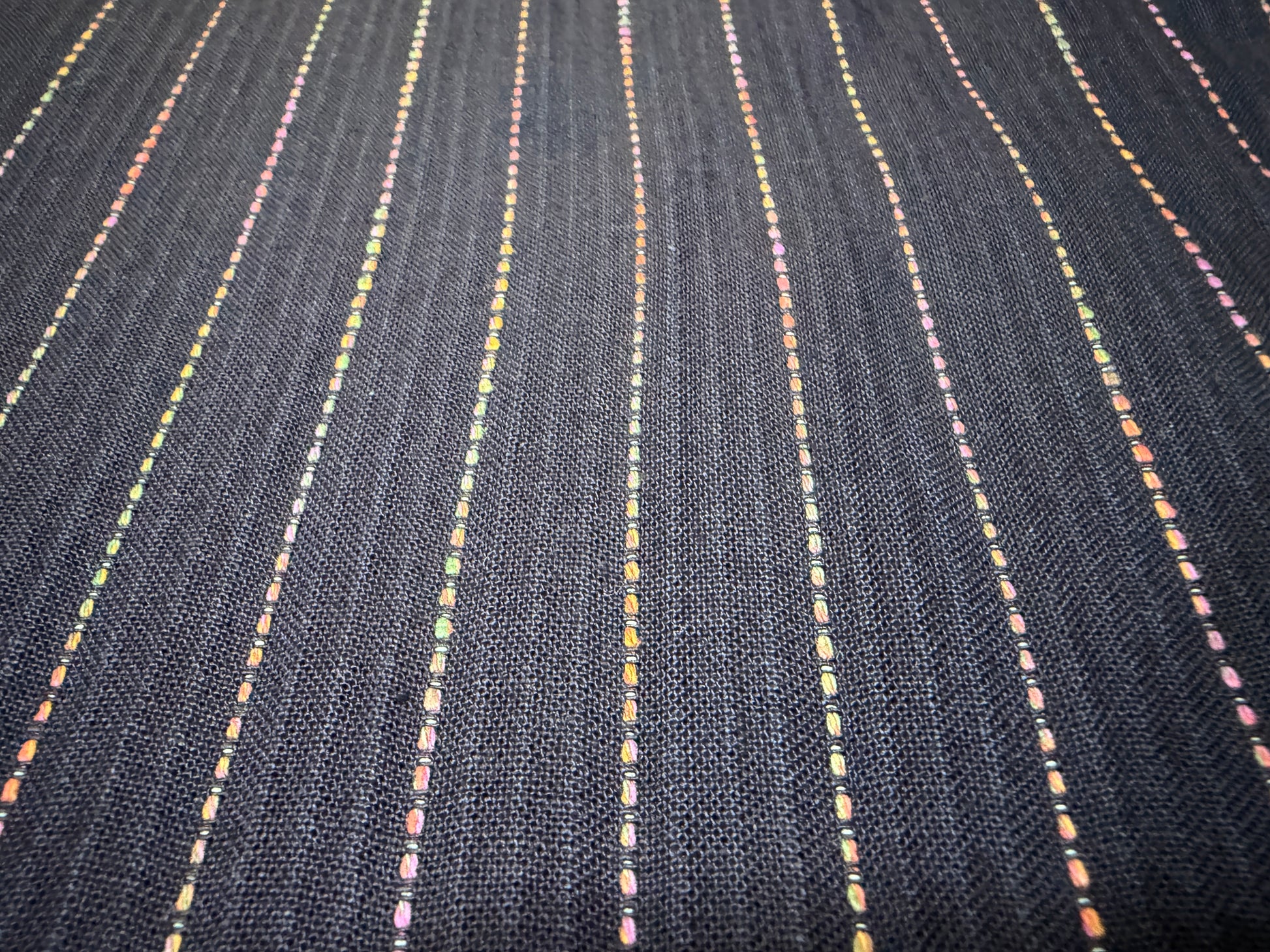 Okayama Denim Sashiko fabric with colorful stripes, lightweight and soft, perfect for sewing projects.