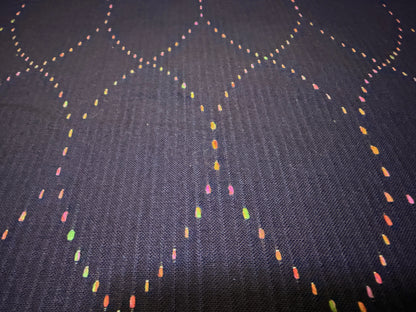 Okayama Denim 7 oz Sashiko 'Diamond Lattice' cotton fabric featuring colorful stitching detail.