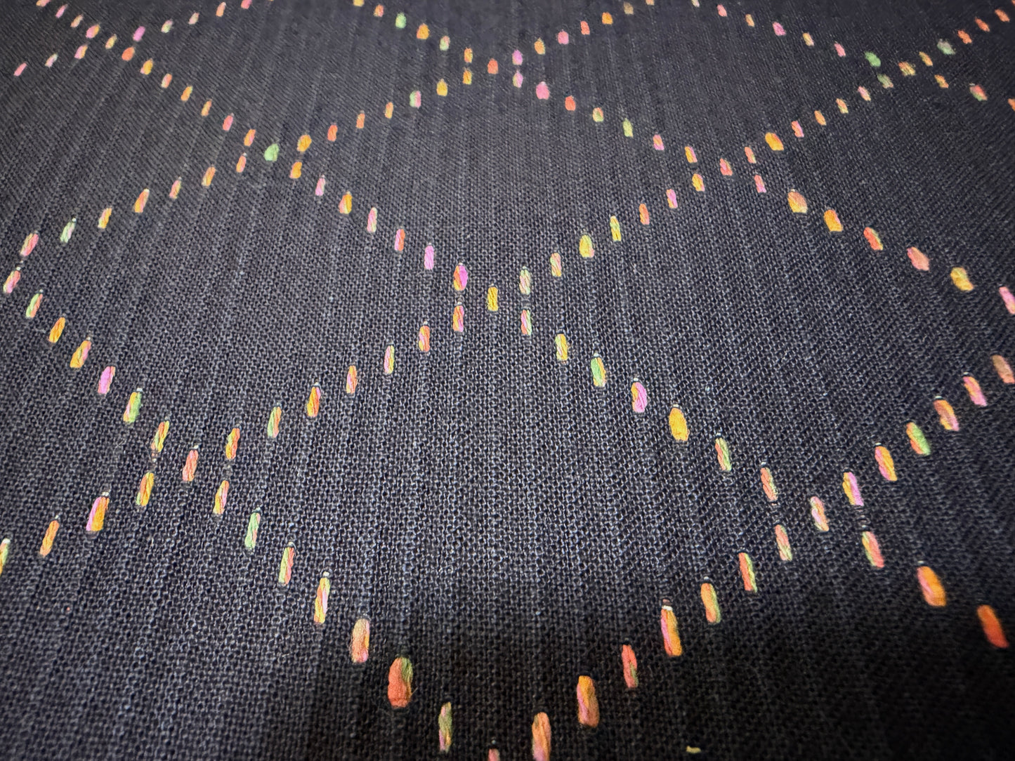 Okayama Denim 7 oz Sashiko fabric featuring colorful Small Diamond stitching pattern.