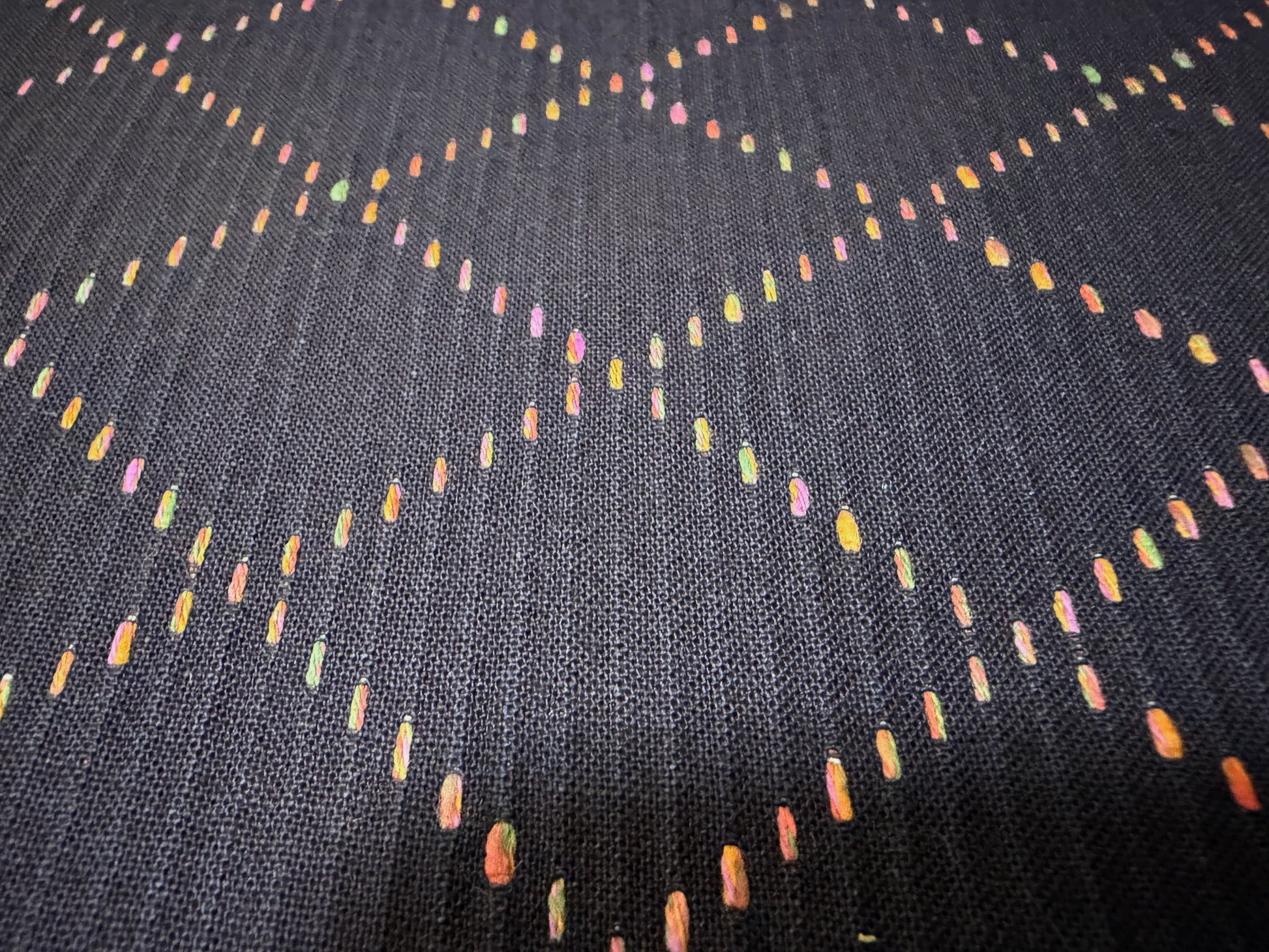 Okayama Denim 7 oz Sashiko fabric featuring colorful Small Diamond stitching pattern.