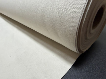 Okayama Denim 10 oz Japanese cotton ecru color canvas rolled fabric image.