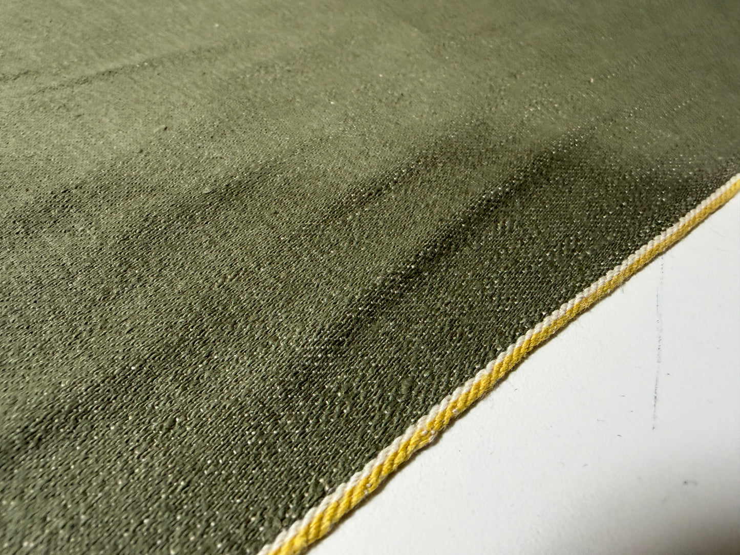 Okayama Denim | 10.2 oz olive Selvage "Kibata" Denim Yellow ID