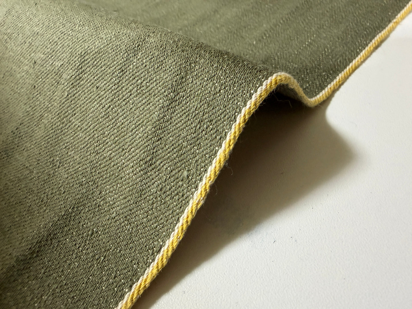 Okayama Denim | 10.2 oz olive Selvage "Kibata" Denim Yellow ID