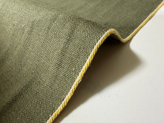 Okayama Denim | 10.2 oz olive Selvage "Kibata" Denim Yellow ID