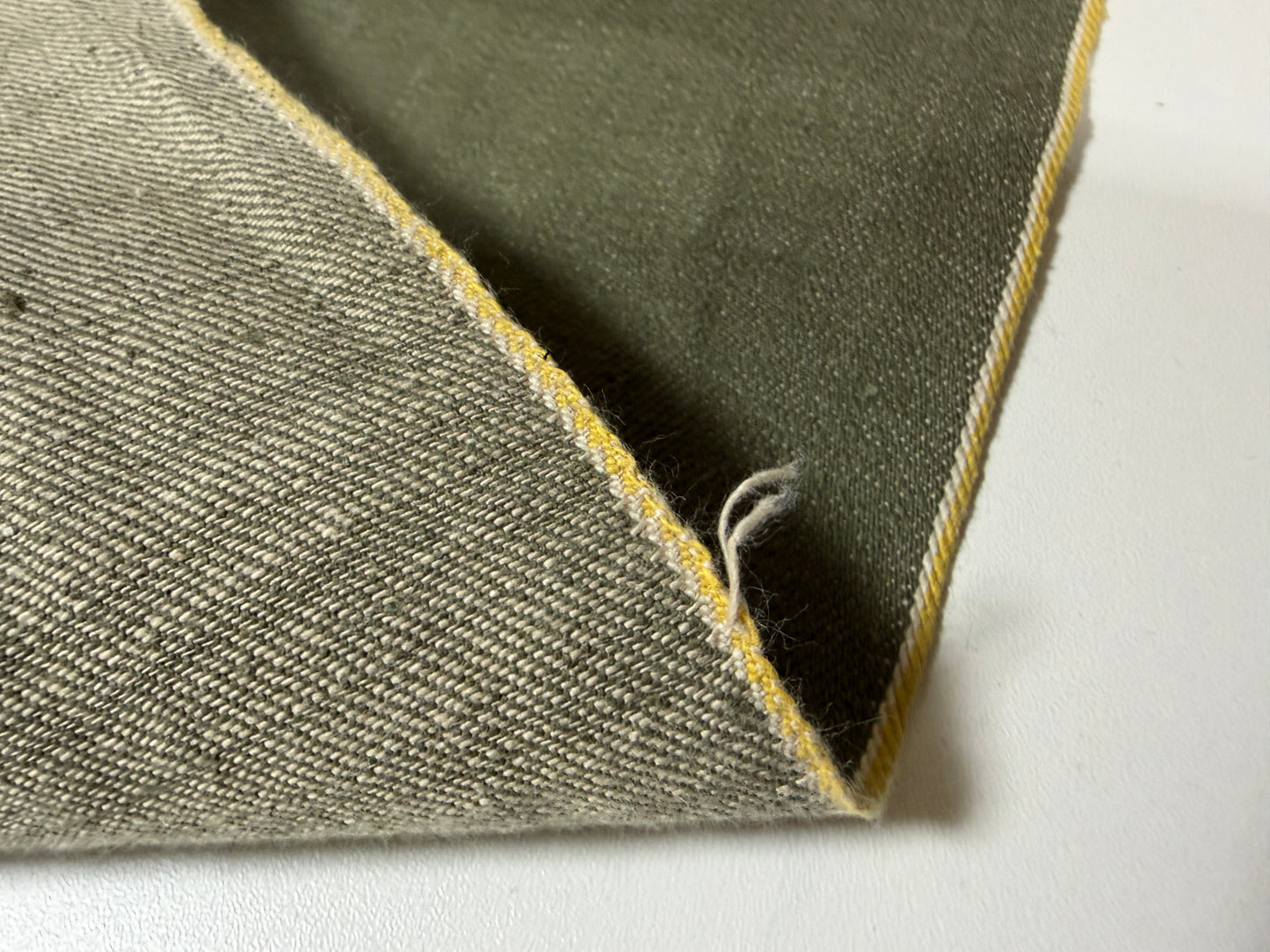 Okayama Denim | 10.2 oz olive Selvage "Kibata" Denim Yellow ID
