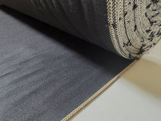Okayama Denim | 10.5 oz Double-sided Black Denim Orange Selvage