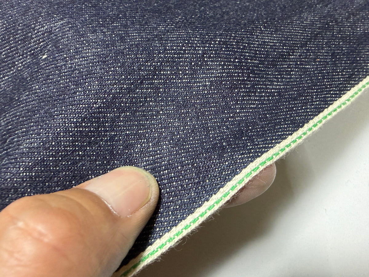 Okayama Denim | 13 oz Indigo Japanese denim Fabric Green Selvage