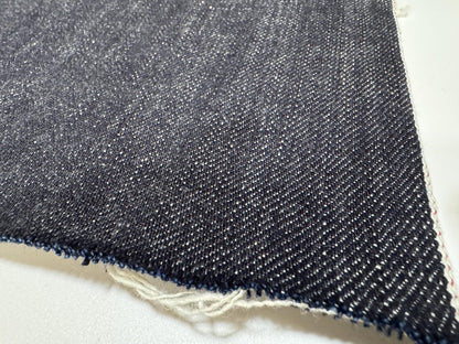 Okayama Denim fabric showcasing the texture of 19.5 oz Japanese heavy ounce indigo selvage denim.