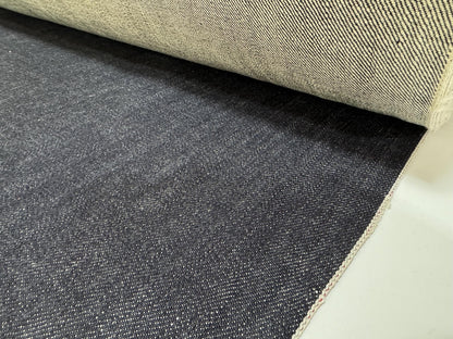 Okayama Denim 19.5 oz Japanese Heavy Ounce Indigo Selvage denim fabric roll showcasing its rich texture and character.