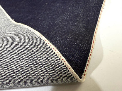 Okayama Denim | 15.5oz Indigo Selvage Japanese Blue Fabric showcasing deep indigo color and selvedge edges.