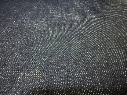 Okayama Denim 15.5oz indigo selvage Japanese blue fabric with a smooth texture and authentic weave.